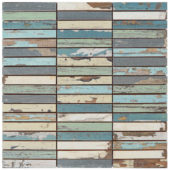 0.7x4 Wood Rectangles Mix Beige Blue Ceramic Mosaic | Tiles By Kia
