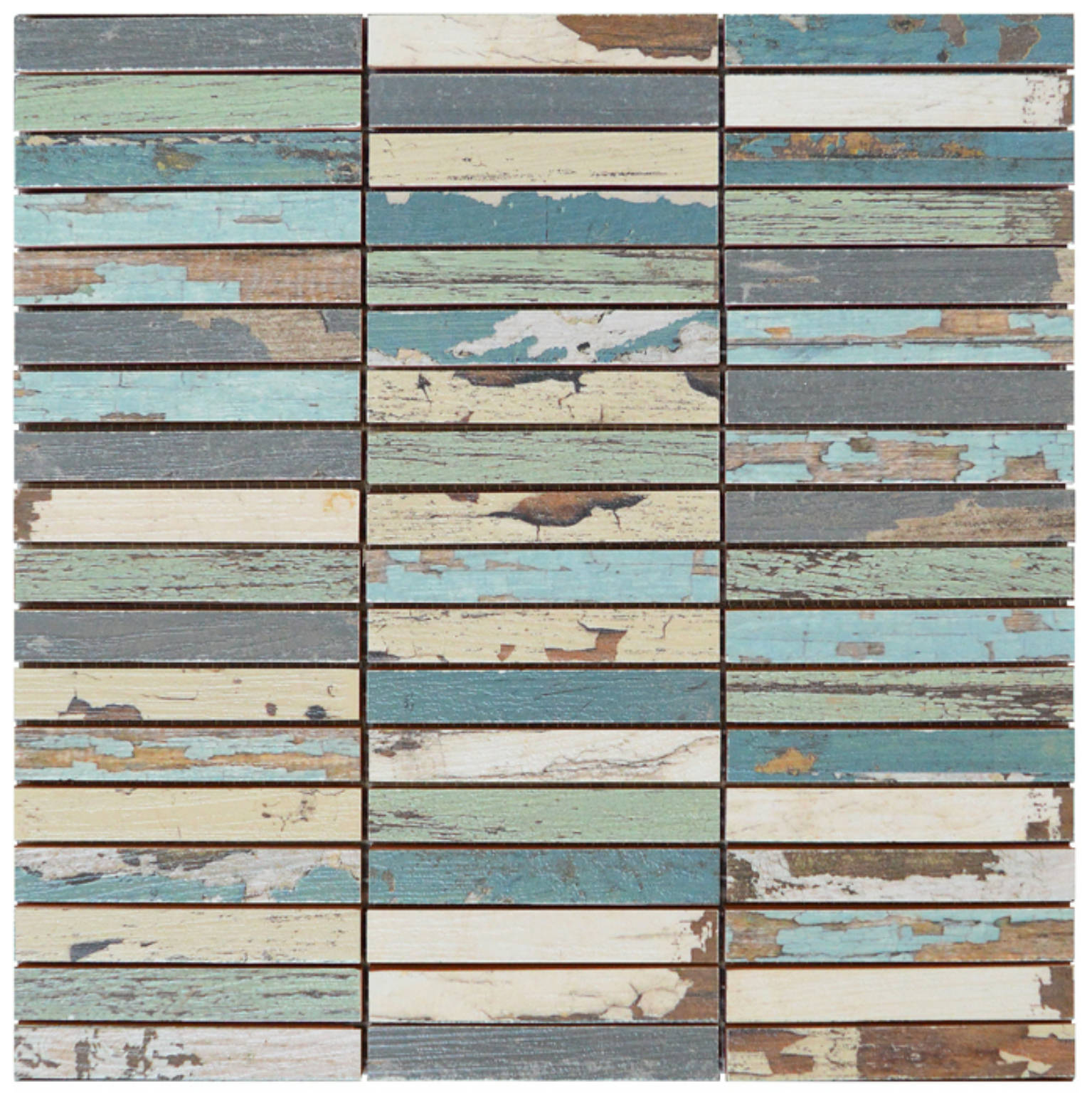 0.7x4 Wood Rectangles Mix Beige Blue Ceramic Mosaic | Tiles By Kia