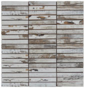 0.7"x4" Wood Rectangles Mix White Grey Ceramic Mosaic | Tiles By Kia