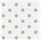 1" White w/ Cloud Blue Matte Hex Mosaic | Tiles By Kia