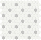 1" White w/ Loft Grey Matte Hex Mosaic | Tiles By Kia