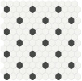 1" White w/ Retro Black Matte Hex Mosaic | Tiles By Kia