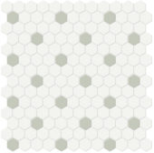 1" White w/ Soft Sage Matte Hex Mosaic | Tiles By Kia
