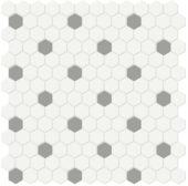 1" White w/ Taupe Matte Hex Mosaic | Tiles By Kia