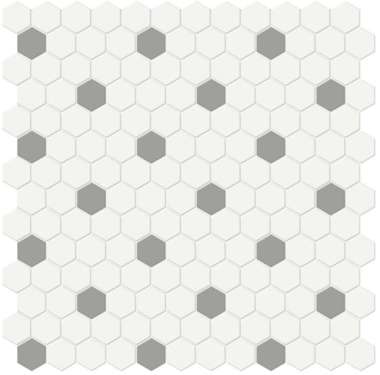1" White w/ Taupe Matte Hex Mosaic