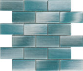 2"X4" Linear Aqua Glass Brick Pattern Mosaic | Tiles By Kia