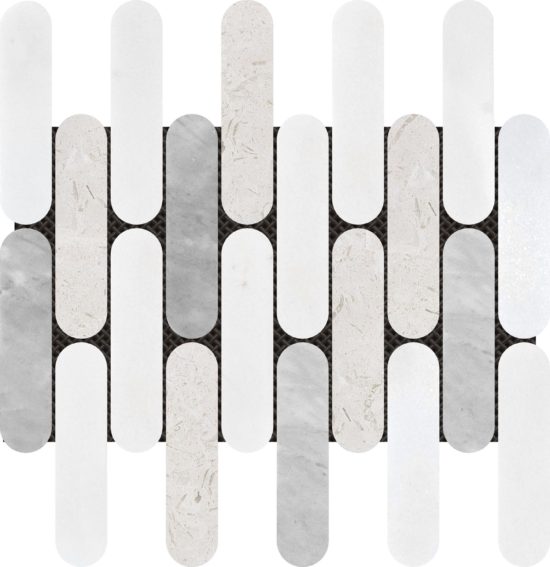 2"x6" Elongated Round White Grey Beige Marble Mix | Tiles By Kia
