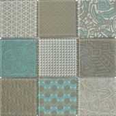 4"X4" Beige Green Glass Geometric Random Pattern Mosaic | Tiles By Kia