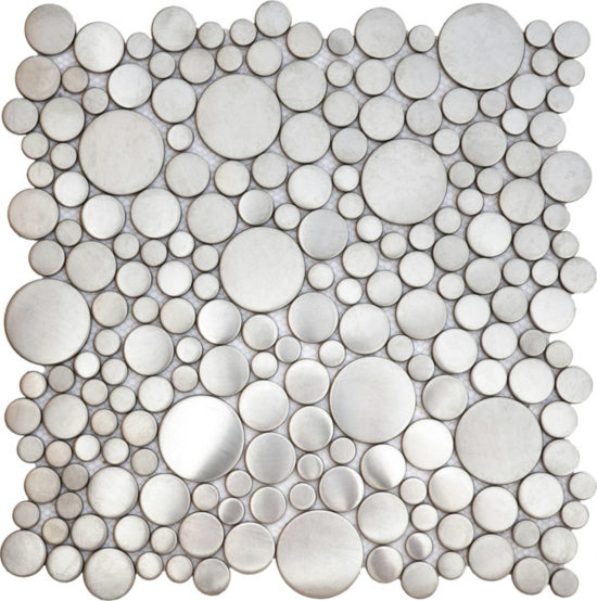 Brushed Silver Penny Rounds Inox Metal Interlocking Mosaic | Tiles By Kia