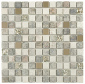 Grey Beige Glass Quartzite And Metal Décor 7/8"X7/8" Mosaic | Tiles By Kia