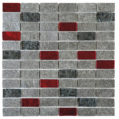 Grey Natural Quartzite Red Glass Mosaic 1"X2" | Tiles By Kia