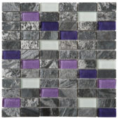 Grey Polished Quartzite Purple & White Glass Mosaic 1"X2" | Tiles By Kia