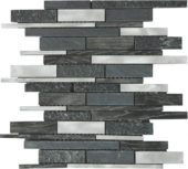 Grey/Black Stone Aluminum Mix Baguette Interlocking Mosaic | Tiles By Kia