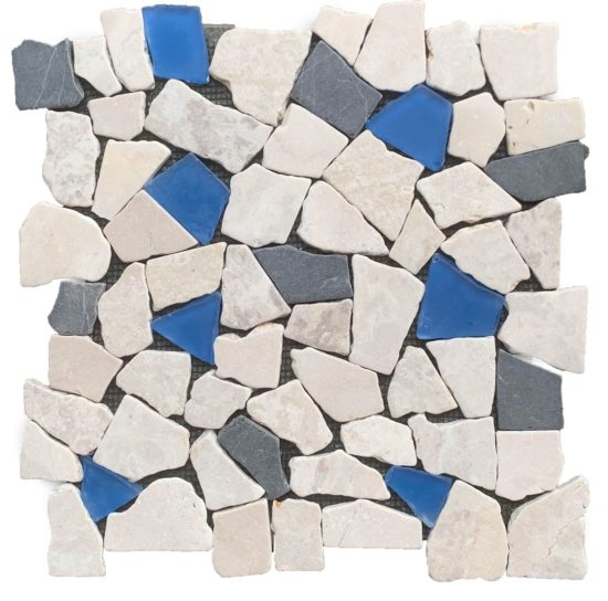 Mini Opus Beige Grey Marble Mix & Blue Glass