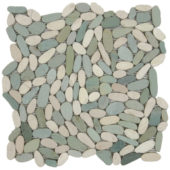 Mix White/Green Sliced Matte Pebble Interlocking Mosaic | Tiles By Kia