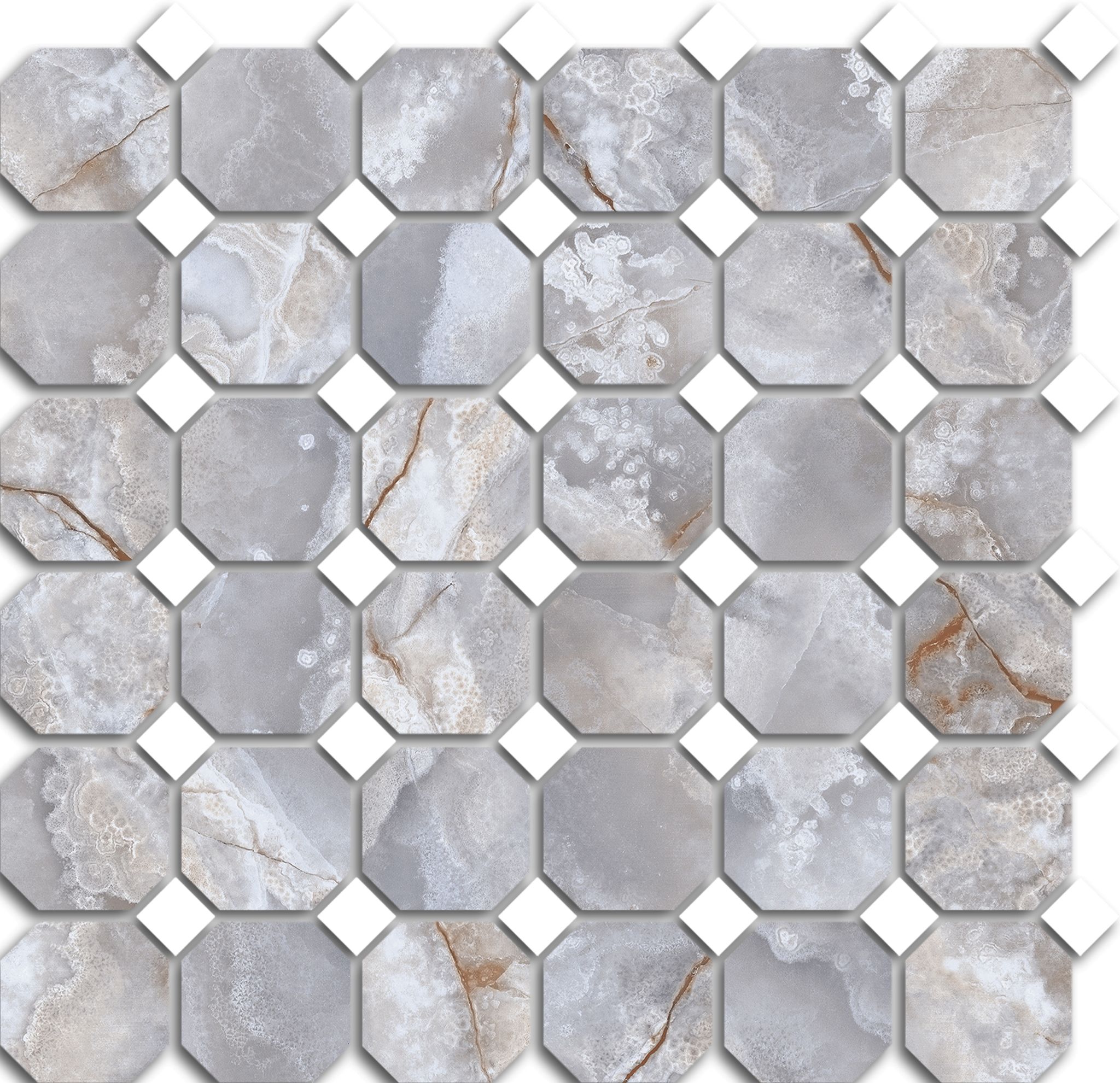 Treasure Blue Dream Onyx Polished Octagon/Dot Mosaic | Tiles By Kia