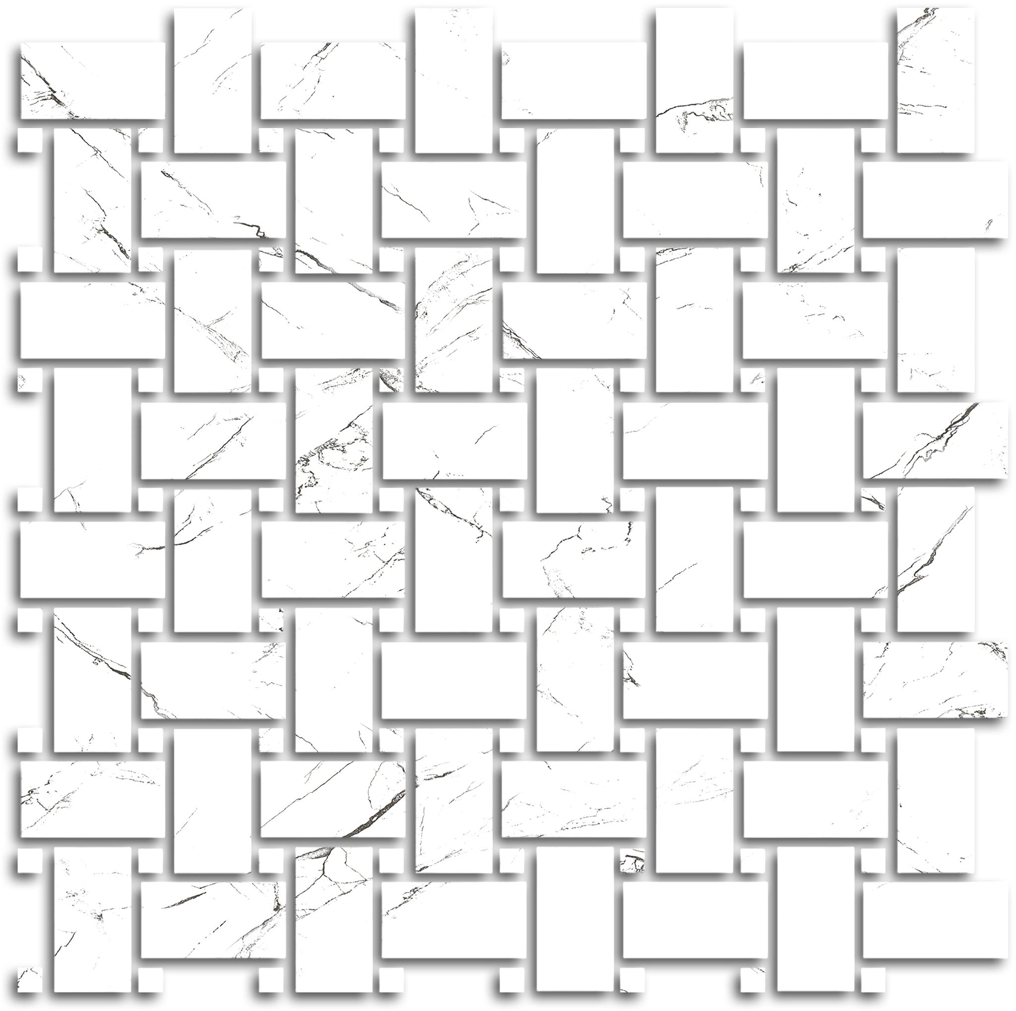 Treasure Ice White Marble Polished Basketweave Mosaic | Tiles By Kia