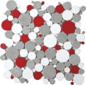 White Grey Red Penny Rounds Interlocking Mosaic | Tiles By Kia
