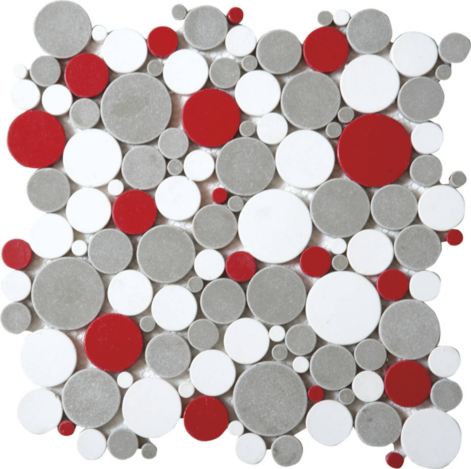 White Grey Red Penny Rounds Interlocking Mosaic | Tiles By Kia