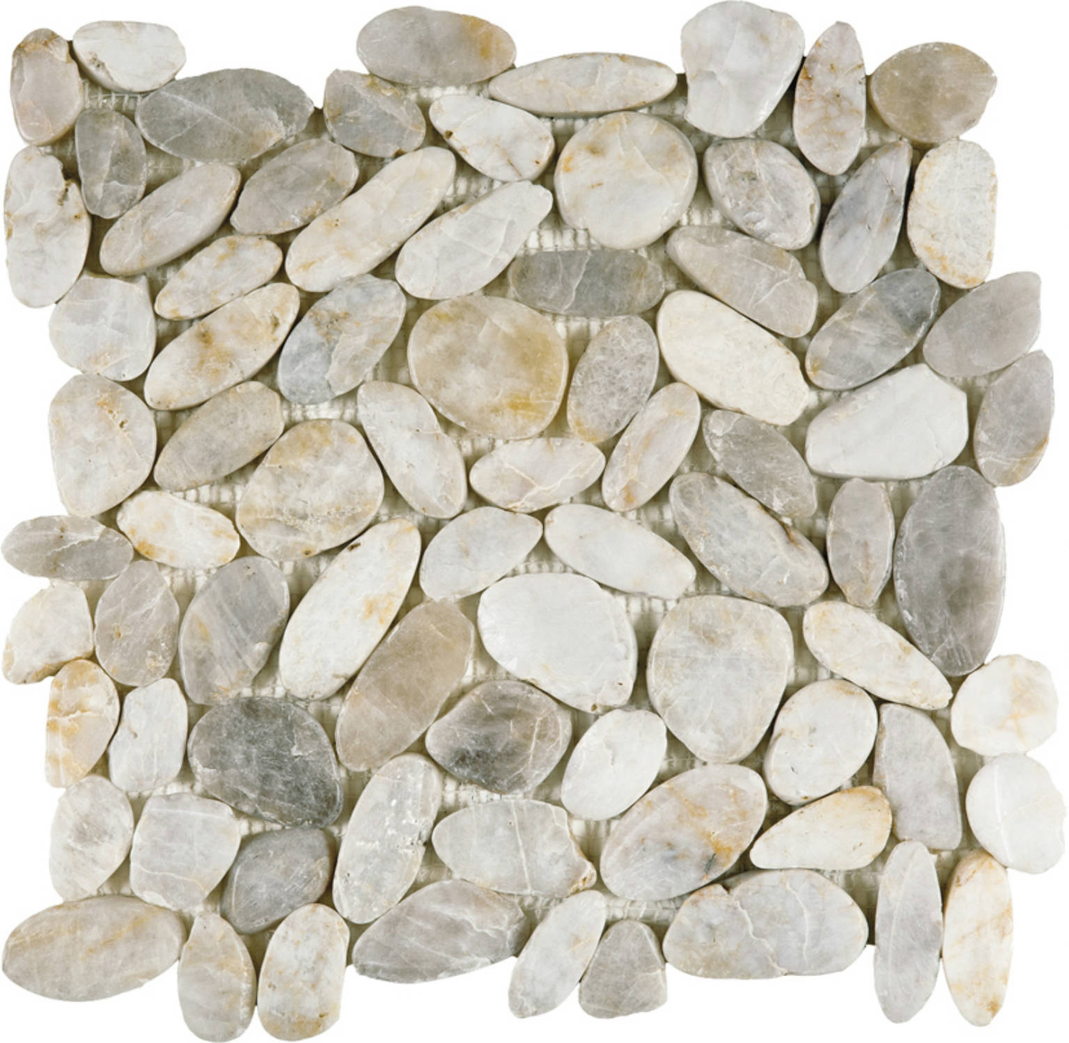 White Sliced Polished Pebble Interlocking Mosaic | Tiles By Kia