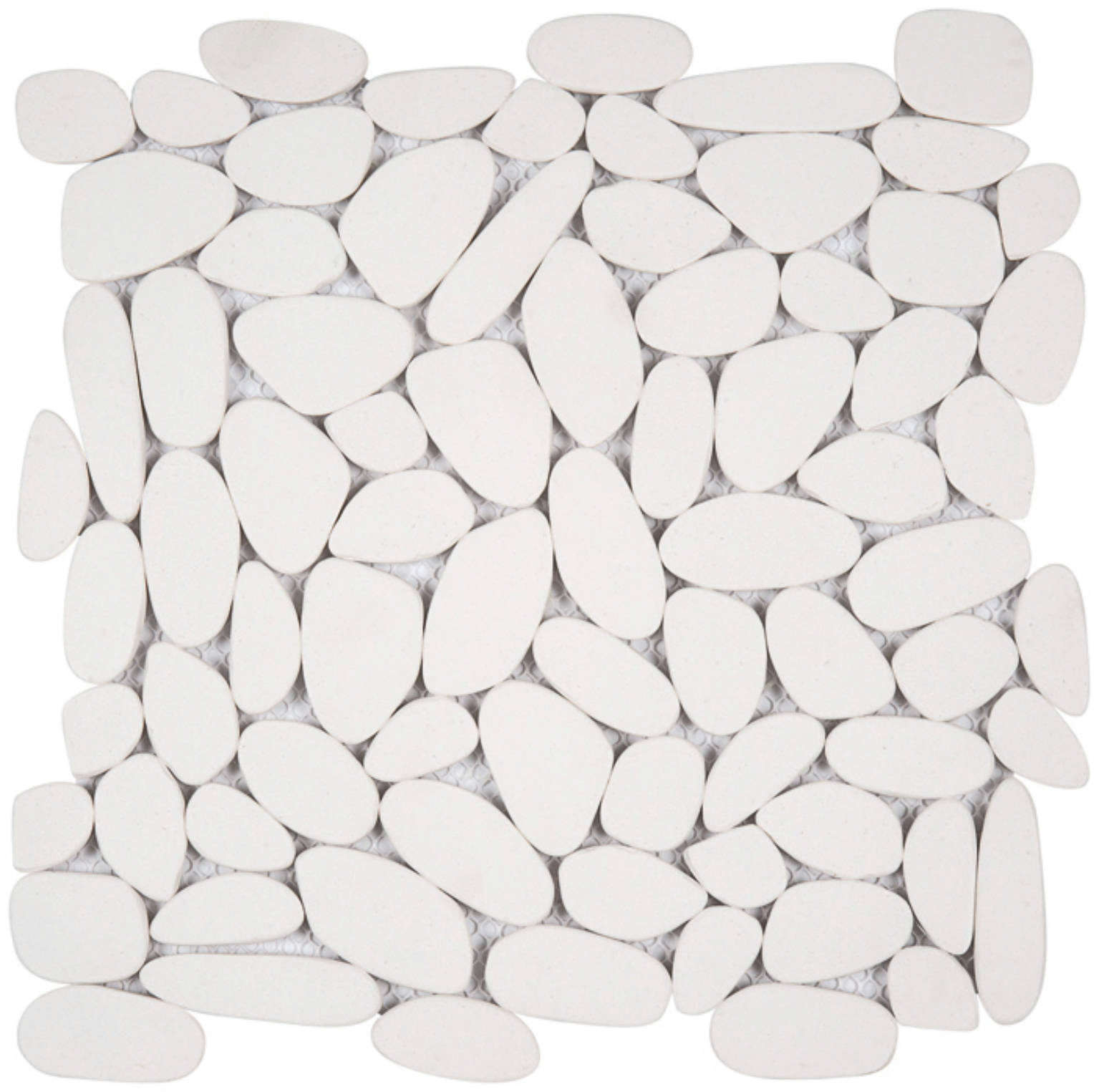 White Sliced Reconstituted Pebble Interlocking Mosaic | Tiles By Kia
