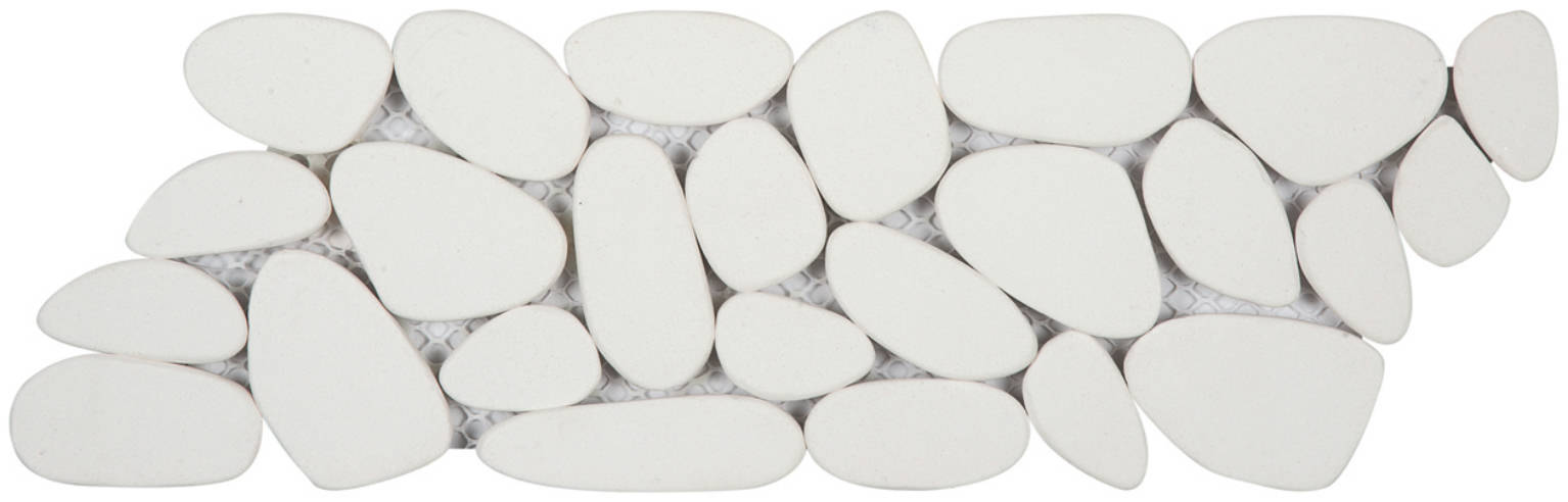 White Sliced Reconstituted Pebble Mosaic Interlocking Border | Tiles By Kia