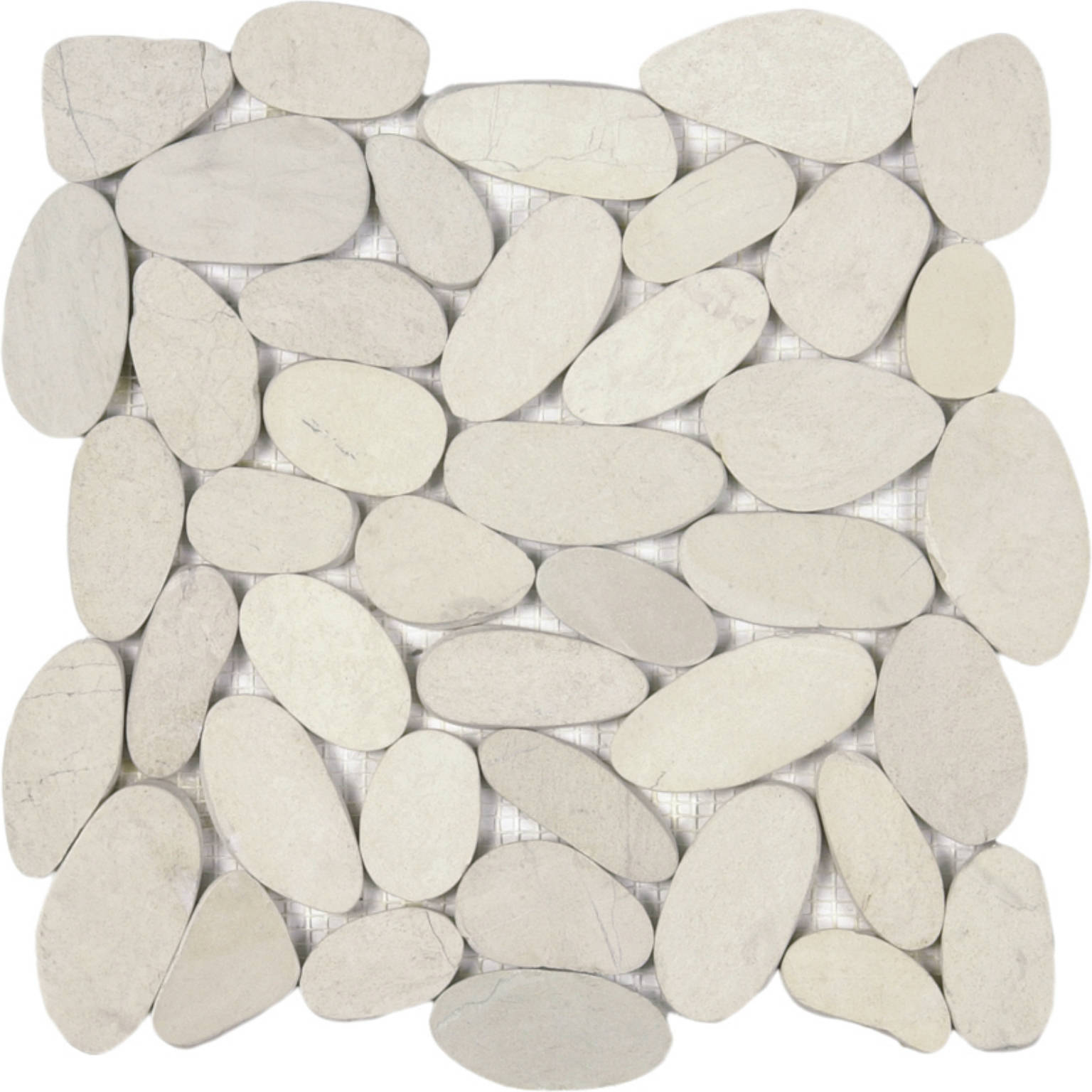 White Xl Sliced Matte Pebble Interlocking Mosaic | Tiles By Kia