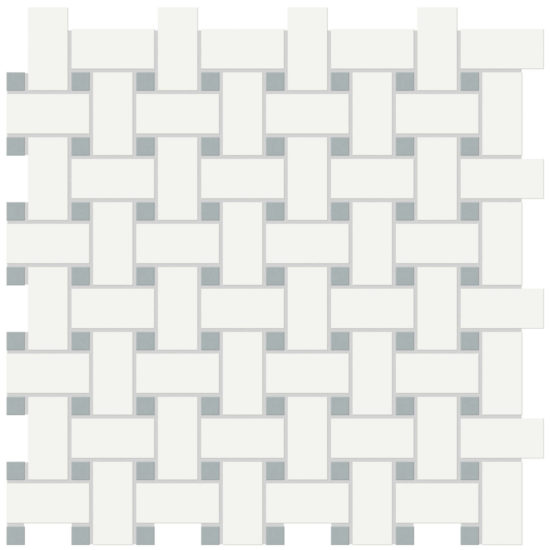 White w/Cloud Blue Matte Basketweave Mosaic | Tiles By Kia