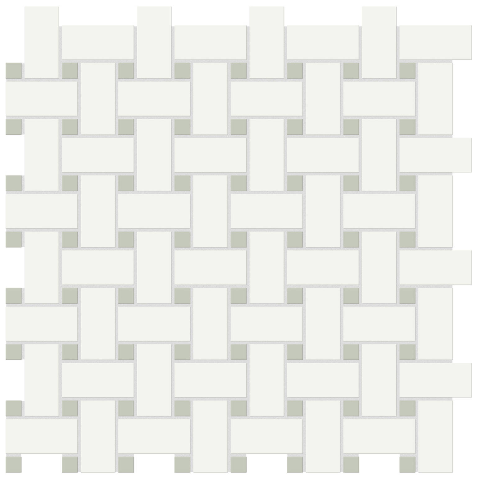 White w/Soft Sage Matte Basketweave Mosaic | Tiles By Kia