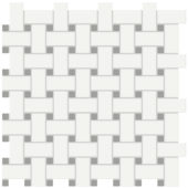 White w/Taupe Matte Basketweave Mosaic | Tiles By Kia